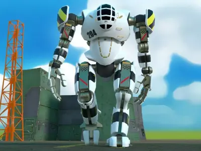 Fully rigged cartoon mecha Low-poly 3D model