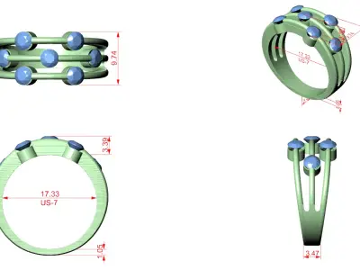 Modern Open Band Diamond Ring CAD Design for Luxury Jewelry 3D print model