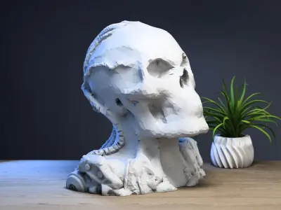 Low-poly Robot Skull Headphone Stand Cyborg Headset Stand 3D print model