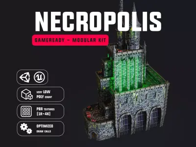 Necropolis Modular Low Poly Environment Kit GameReady 4K Trim Low-poly 3D model