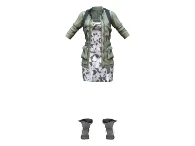 Rebel Coat Dress Boots Backpack Outfit Low-poly 3D model