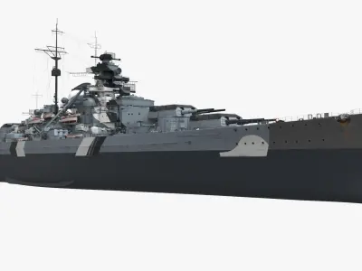  Heavy Warship with Atlantic Hull Stripes Gray Rigged for Cinema 4D 