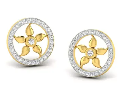 Gold Diamond Women Earring 3D print Model 3D print model 15