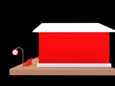 Cartoon Train Station Low Poly 3D Model 3D model