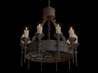 Candle Chandelier B - High and Low Poly Models Low-poly 3D model