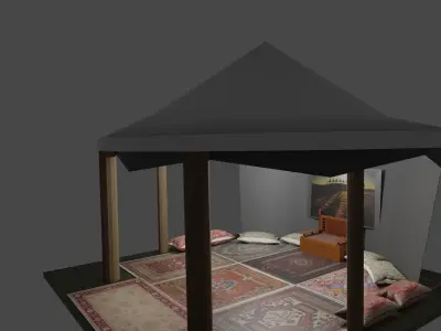 The Tent room with rug Low-poly 3D model
