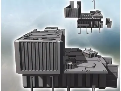 Large outpost in metal arranged containers with awnings and crat 3D print model