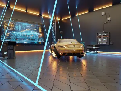 Futuristic Car Reveal Garage Scene Low-poly 3D model