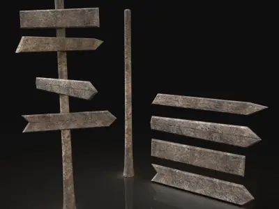 Next Gen AAA Wooden Road Sign - Customizable Low-poly 3D model