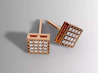 Square Pave Stud Earring  Jewelry CAD Model 3D print model purchase