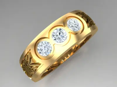 Light Gold Diamond Men Ring 2MR066 3D model