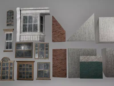 Wall - Window Set Low Poly Game Ready Low-poly 3D model
