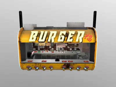 Cyberpunk City - Burger Stand Low-poly 3D model