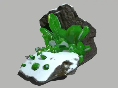 Crystal Set rock with crystals Low-poly 3D model