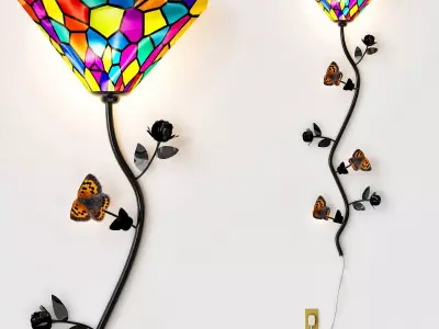 Tiffany Style Stained Glass Butterfly Spree Wall Lamp 3D model