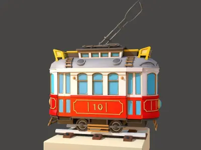 Old City Tram Low-poly 3D model