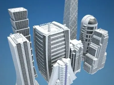 8 Skyscrapers 2 tall building with logo on top 3D model