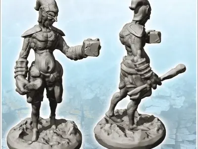 Goblin shaman with wooden staff and magic stone 12 - Medieval Fa 3D print model