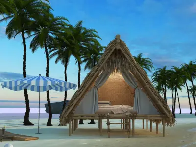 Beach leisure thatched cottage 3D model