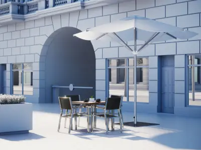 Table with four metal chairs 3D model