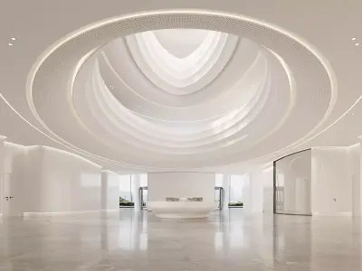 Futuristic White Atrium Lobby Interior 3D model