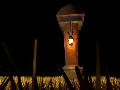 Latern wooden with light Free low-poly 3D model