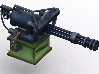 Low Poly Minigun Turret Prop Game Ready Sci Fi Weapon Low-poly 3D model