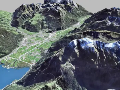 Mountain landscape and cityscape Altdorf Switzerland 3D model