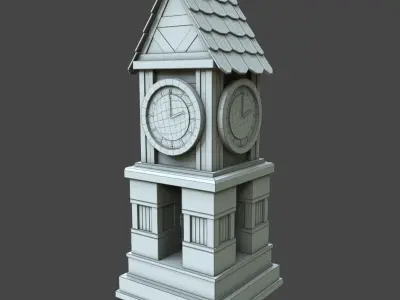 clock tower stylized 3d model Low-poly 3D model