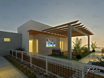 Villa house with ocean and sunset 3D model