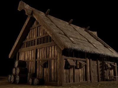 Viking Medieval House 02 with interior and props Low-poly 3D model