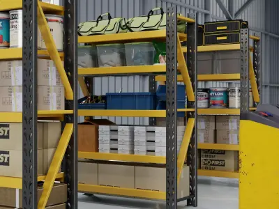 Industrial Warehouse Storage Shelving Set Low-poly 3D model