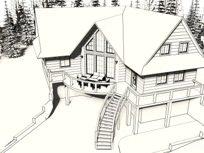 Log House with garage 3D model