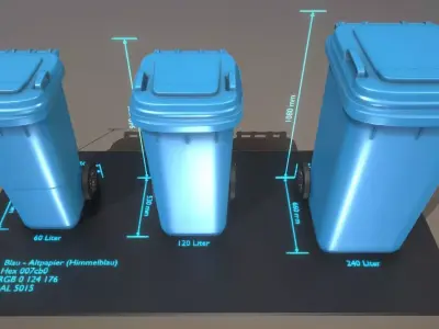 Waste garbage can for waste paper blue - RAL 5015 Himmelblau Low-poly 3D model