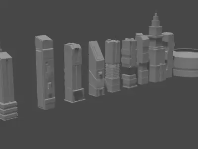 Low - poly set of towers Low-poly 3D model