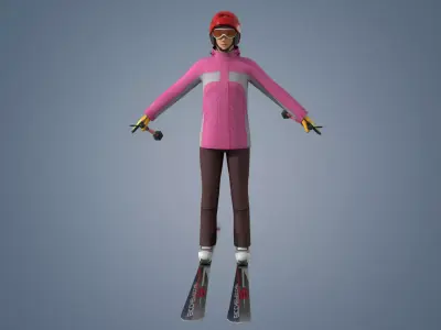 Skiing Actions Low-poly 3D model Low-poly 3D model