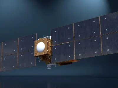  Space Satellite Equipped with Solar Panels 