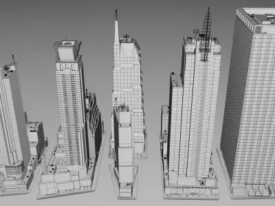 Realistic NYC Times Square 6 Buildings Collection Pack Low-poly 3D model