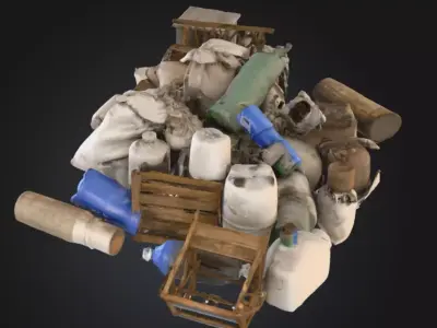 Rural garbage old game style highpoly 3D model