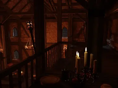 Medieval Tavern Interior and Exterior Low-poly 3D model
