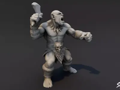 Ogre Warrior Axe Raised Statue Low-poly 3D model