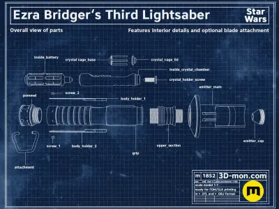 Ezra Bridger Third Lightsaber from Ahsoka 3D print model