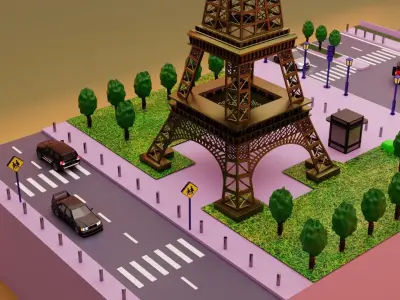 Eiffel Tower Square Low-poly 3D model