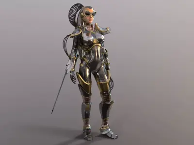 Sci-Fi Girl Ponytail Low-poly 3D model