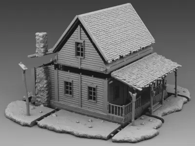 Residential building with a chimney 3D print model