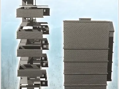 Large multi-storey brick industrial building with chimney 15 - M 3D print model