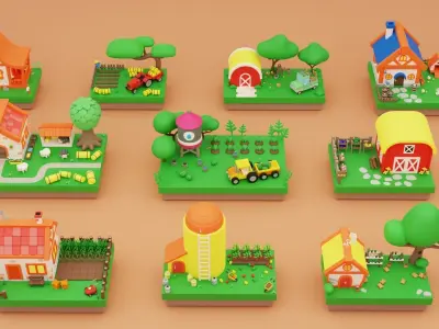 Cartoon Farm Islands Exteriors 2 Low-poly 3D model