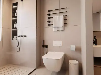 Modern Minimalist Beige Bathroom with Walk-In Shower 3D model