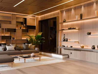 Modern Abstract Wooden Living Room 3D model