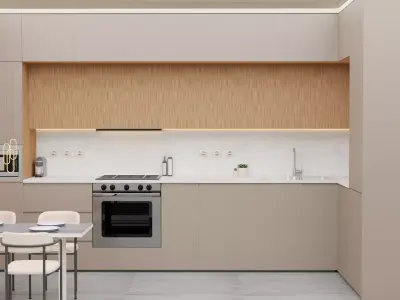 Minimalist kitchen 3D model Low-poly 3D model